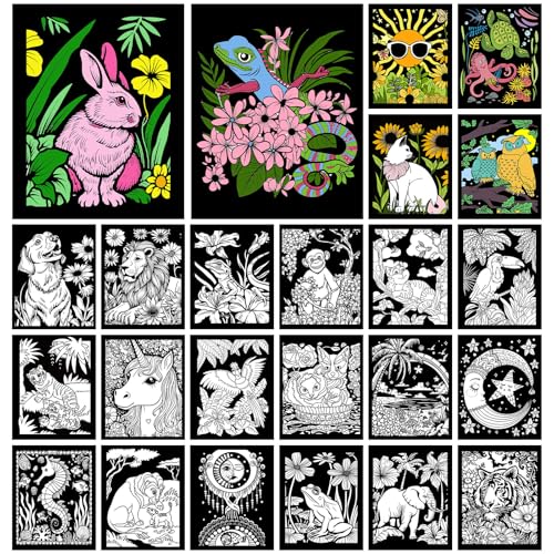 Zhanmai 48 Stück flauschige Samt-Poster zum Ausmalen, künstlerische Edition, Tiere, flauschige Farben, eigene Blätter für Erwachsene, DIY-Poster für Familien-Bastelprojekte von Zhanmai