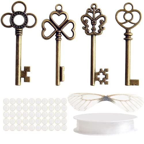 32 Stück Vintage Master Key Flying Key Charm mit 32 Paar Libellenflügeln und 25 m elastischer Kristallkordel für die DIY-Schmuckherstellung, Hochzeitsfeier, Geschenk, Raumdekoration 32 Stück Vintage Master Key Flying Key Charm mit 32 Paar Libellenflügeln und 25 m elastischer Kristallkordel für die DIY-Schmuckherstellung, Hochzeitsfeier, Geschenk, Raumdekoration von Zhaocaigui