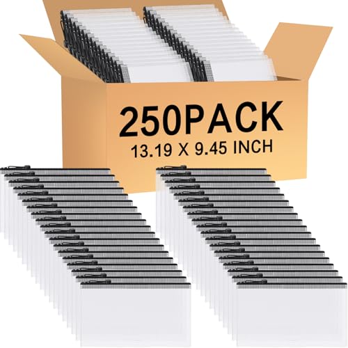 Zhehao 250 Stück A4 Netztaschen mit Reißverschluss, transparent, große Netz-Reißverschlusstaschen, Organizer, 34 x 24 cm, wasserdichter Kunststoff, Dokumentenmappen für Klassenzimmer, Büro Zhehao 250 Stück A4 Netztaschen mit Reißverschluss, transparent, große Netz-Reißverschlusstaschen, Organizer, 34 x 24 cm, wasserdichter Kunststoff, Dokumentenmappen für Klassenzimmer, Büro von Zhehao