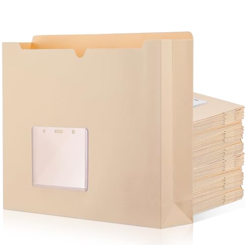Zhehao Aktenmappen, verstärkt, gerader Schnitt, Fächermappe, erweiterbarer Aktenordner mit Registern, Erweiterungstasche, Briefgröße, Beige, mit Etikettentasche, 100 Stück von Zhehao
