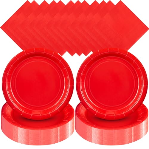 Zhehao Einweg-Pappteller und Servietten, Großpackung, Geburtstagsparty-Dekorationen, 17,8 cm, Einwegteller für Babyparty, Hochzeit, Party, Zubehör, Rot, 120 Stück Zhehao Einweg-Pappteller und Servietten, Großpackung, Geburtstagsparty-Dekorationen, 17,8 cm, Einwegteller für Babyparty, Hochzeit, Party, Zubehör, Rot, 120 Stück von Zhehao