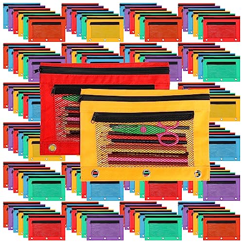 Zhehao Federmäppchen für 3-Ringbuch, Großpackung, Reißverschluss, Federmäppchen mit Netzfenster, Stoff, Doppeltasche, 3-Loch-Tasche zur Aufbewahrung von Schul- und Bürobedarf, 200 Stück Zhehao Federmäppchen für 3-Ringbuch, Großpackung, Reißverschluss, Federmäppchen mit Netzfenster, Stoff, Doppeltasche, 3-Loch-Tasche zur Aufbewahrung von Schul- und Bürobedarf, 200 Stück von Zhehao