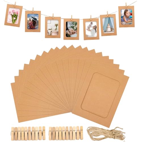 Zhenghebuy Bilderrahmen-Set,20 Stück Papier Bilderrahmen mit 20 Wäscheklammern Holz und 2 Hanfseil,DIY Kreative Retro Kraftpapier Bildermatten Hängen Album Rahmen 11.5 * 15.5CM Zhenghebuy Bilderrahmen-Set,20 Stück Papier Bilderrahmen mit 20 Wäscheklammern Holz und 2 Hanfseil,DIY Kreative Retro Kraftpapier Bildermatten Hängen Album Rahmen 11.5 * 15.5CM von Zhenghebuy