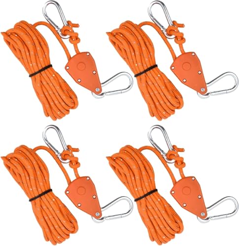 Zhenghebuy Verstellbare Seilratsche,4 Stück 4mm Reflektierend Abspannseile Seil, 4M Leichte Abspannleine Zeltschnur mit Spanner Einsteller,Camping Ratschenzeltseil für Campingzelte,Markisen(Orange) von Zhenghebuy