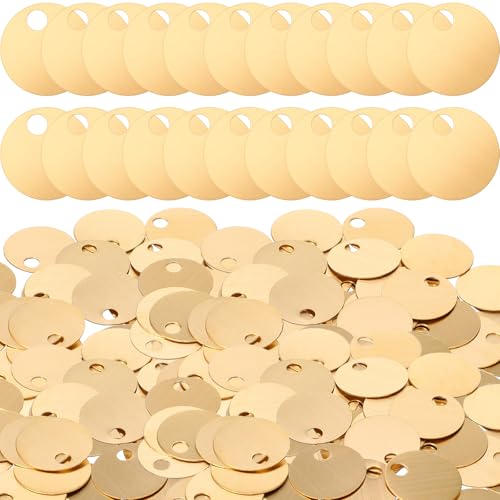 Zhengmy Runde Messinganhänger 1 Zoll Gold Blank Ventil Messing Tags mit Loch zum Stempeln, Haustiere, Pflanzen, Türen, Rohrventile, Schlüssel (100 Stück) von Zhengmy