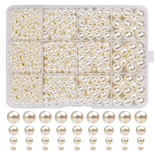 1320 Glasperlen Beige Kunstperle Runde Perlen, Cremeweiß Nachahmung Perlen für Schmuckherstellung Halskette Armbänder Schmuck Basteln(∅ 4, 6, 8, 10 mm) von Zhenle