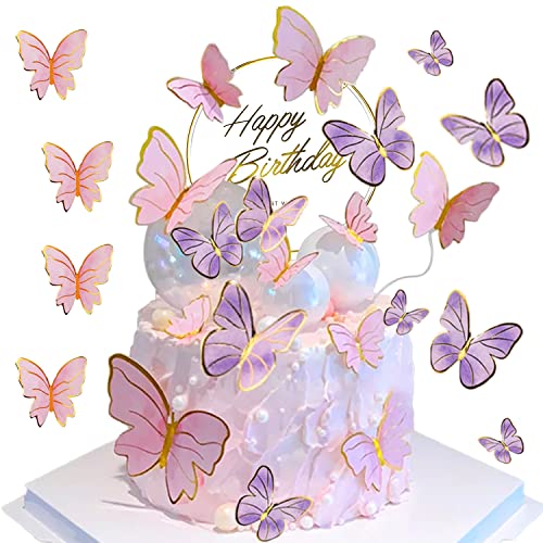 Schmetterlinge Tortendeko Geburtstag, 21 Stück Schmetterlinge Kuchen Deko,Happy Birthday Deko Dekoration, Deko Torte Mädchen, Cupcake Topper, Hochzeit von Zhenzhenlo
