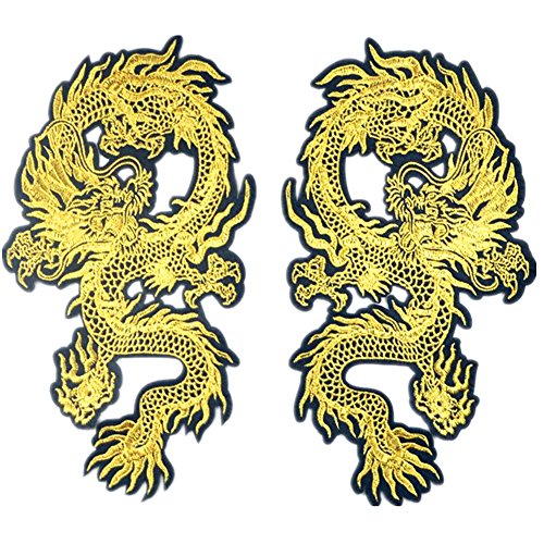 1 Paar Chinesischer Kampfdrache zum Aufbügeln oder Aufnähen bestickter Aufnäher Applikationen DIY Motiv für Kleidung Dekoration von Zhiheng