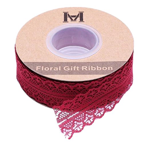 45,7 m lange gemusterte Spitzenbandrolle, florales Spitzenband, Stoff, Verzierung, 3,8 cm breit, für Schmuckherstellung, Basteln, Geschenkverpackung, Hochzeit, Party, Gastgeschenke (Burgunderrot) von Zhiheng