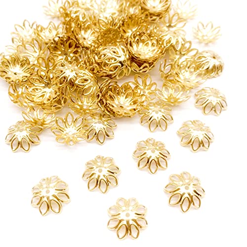 500 Stück 15 mm goldfarbene Blumen-Perlenkappen große hohle Abstandshalter Perlen Endkappen für Halsketten, Armbänder, Ohrringe, Schmuckherstellung, DIY, Perlenarbeiten (Gold) von Zhiheng