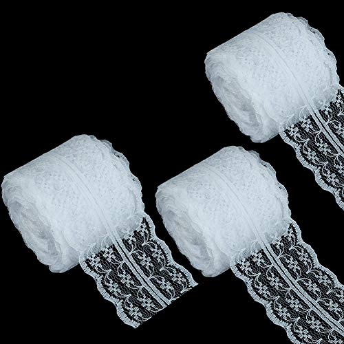 3 Rollen 10 Meter Floral Spitze Band Stretch Lace Trim Elastic Gurtband Stoff für selbstgemachten Schmuck Craft Hochzeit Zubehör Geschenkverpackungen, weiß, 45mm x10m von Zhiheng