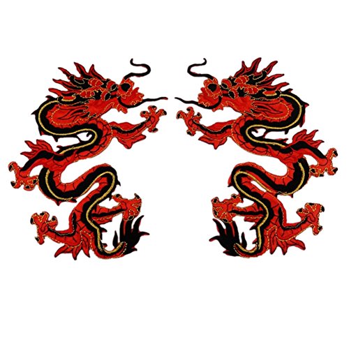 Zhiheng 1 Paar rote chinesische Drache Totem bestickte Applikationen Drachen Paar Aufnäher zum Aufbügeln für Jeans Jacken Rucksäcke von Zhiheng