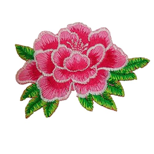 Aufnäher zum Aufbügeln, Pfingstrose mit weißem Rand, dekorativ, bestickt, Stoffapplikation für Schmuckherstellung, Outfit, Tasche, Kleidung, Verzierung (Rose), 2 Stück von Zhiheng