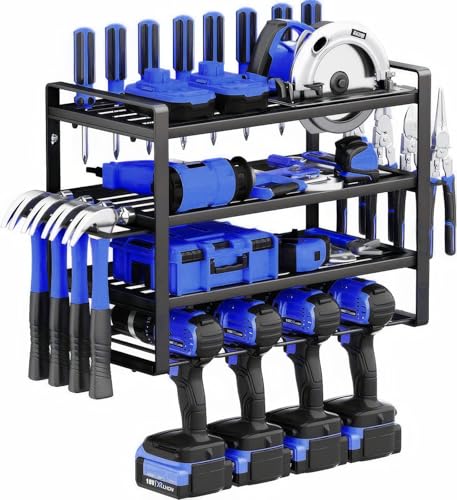 Zhildmosin Wandhalterung für Elektrowerkzeuge, robustes Aufbewahrungsregal für Akku-Bohrmaschine, spezielle Regale für Schraubendreher, Zangen und Hammerhalter (40 x 20 x 30 cm) von Zhildmosin