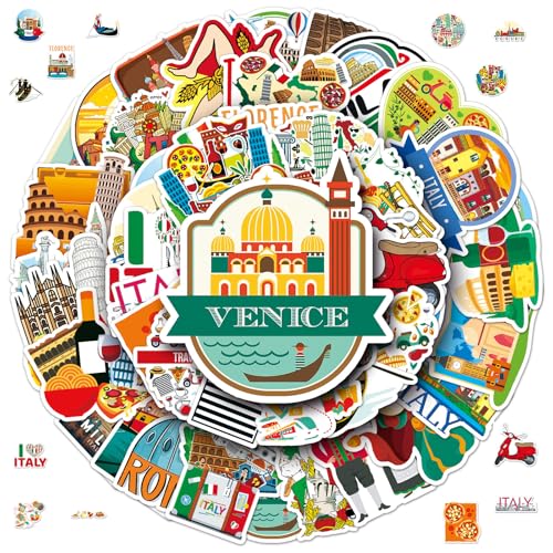 2 X 50 Stück Italien Sticker, Romantische Italien Reiseaufkleber, Italy Aufkleber Set, Italienische Landschaftliche Sticker, Vinyl Graffiti Sticke Reisen für Scrapbook Laptop Wasserflaschen von Zhlearda