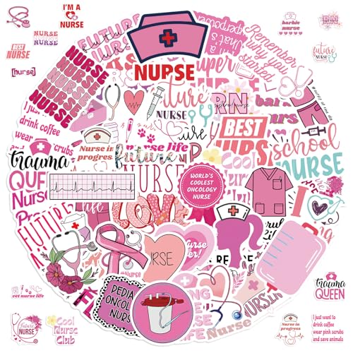 100 Stück Krankenschwester Aufkleber, Motivations Aufkleber, Pink Nurse Sticker Set, für Laptop Scrapbook Journal Helm Motorrad Skateboard Auto Fahrrad Computer Decals für Erwachsene Kinder von Zhlearda