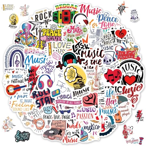 2 X 50 Stück Musik Aufkleber, Music Sticker Set, Vinyl Wasserdicht Aesthetic Aufkleber, Niedlich Musik Aufkleber Deko, Graffiti Stickers für Wasserflasche, Laptop, Gitarre, Skateboard, Gepäck von Zhlearda