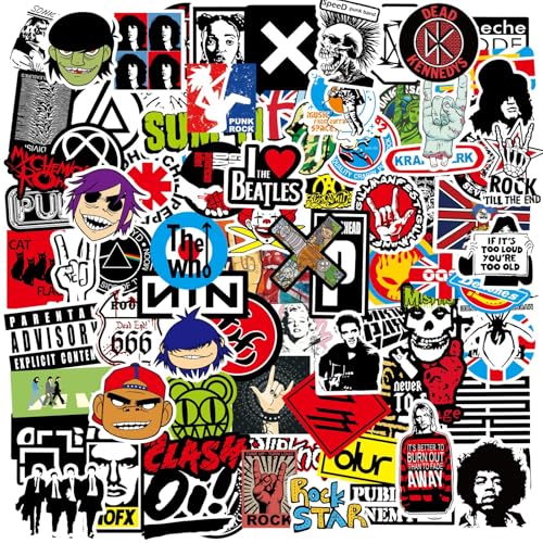 Rock Band Aufkleber, 100 Stück Vintage Rock Band Sticker, Heavy Metal Punk Musik Band Sticker Bomb, Rock Band Punk Aufkleber Set für Gitarre Laptop Skateboard Koffer Helm Teens Erwachsene von Zhlearda
