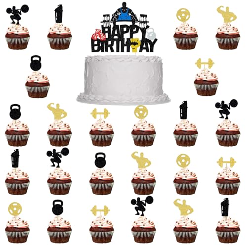 25 Stück Fitness Kuchen Dekorationen, Glitzer Cupcake Topper, Gym Kuchendeko, Sport Cake Topper, Hantel Wasserbecher Powerlifter für Geburtstagsfeiern Mit Fitness Thema 25 Stück Fitness Kuchen Dekorationen, Glitzer Cupcake Topper, Gym Kuchendeko, Sport Cake Topper, Hantel Wasserbecher Powerlifter für Geburtstagsfeiern Mit Fitness Thema von Zhlearda