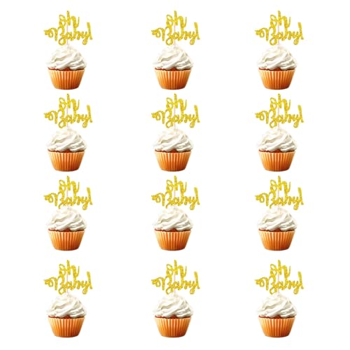 36 Stück Oh Baby Cupcake Toppers, Gold Oh Baby Cake Topper, Muffin Topper Geburtstag, Glitzer Cupcake Deko für Hochzeit Geburtstag Party Kuchen Dekorationen Jubiläen Party Dekoration von Zhlearda