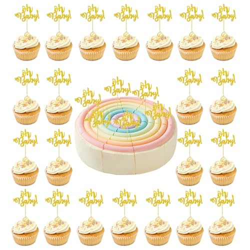 36 Stück Oh Baby Cupcake Toppers, Gold Oh Baby Cake Topper, Muffin Topper Geburtstag, Glitzer Cupcake Deko für Hochzeit Geburtstag Party Kuchen Dekorationen Jubiläen Party Dekoration von Zhlearda