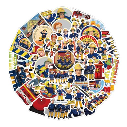 Fireman Aufkleber, 2 X 50 Stück Cartoon Feuerwehrmann Sticker Set, Wasserdichte Vinyl Fireman Aufkleber für Laptop, Skateboard, Water Bottle, Gepäck, für Teens Kinder Erwachsene von Zhlearda