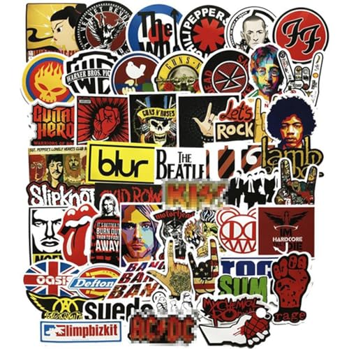 Rock Band Aufkleber, 2 X 52 Stück Rock Band Punk Stickers, Vinyl Wasserfeste Coole Sticker, Heavy Metal Punk Musik Band Sticker Bomb für Gitarre Laptop Skateboard Wasserflasche Teens Erwachsene von Zhlearda