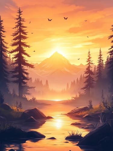 Berg Diamond Painting Erwachsene, 5D Phönix Diamant Painting Bilder Kinder Anfänger, DIY Vollbohrer Diamanten Malerei Stickerei Kreuzstich Basteln Mädchen, für Home Wand Dekor 100x150 cm W-1045 von Zhlpjecc