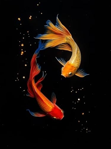 Tier Diamond Painting Erwachsene, 5D Koi-Fisch Diamant Painting Bilder Kinder Anfänger, DIY Vollbohrer Diamanten Malerei Stickerei Kreuzstich Basteln Mädchen, für Home Wand Dekor 45x60 cm W-797 von Zhlpjecc