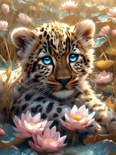 Diamond Painting Blume Diamant Painting Bilder Leopard Diamond Painting Erwachsene Bastelnset, 5D DIY Diamond Art Malerei Strass Stickerei Malerei Kit für Zimmer Deko, Geschenk für Frau 30x40cm F-1 von Zhngshlg