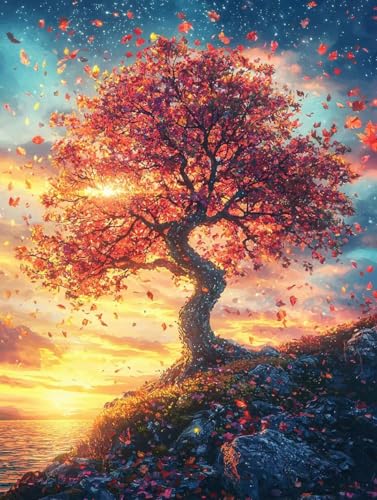 Diamond Painting Baum, 5D Diamond Painting Erwachsene kinder Bilder, Anlage Crystal Art Basteln Erwachsene Set, DIY Runde Mosaikherstellung Bastelset für Weihnachten Wand Dekor Geschenk 60X80cm W-35 von Zhngxogg