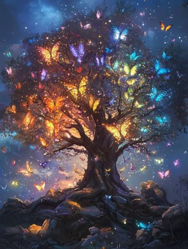 Diamond Painting Baum, Diamond Painting Eckige Steine Set Schmetterling, 5D Diamant Malerei Erwachsene und Kinder Set, DIY Mosaikherstellung Basteln Erwachsene, für Room Decor Geschenk 50X70cm E-55 von Zhngxogg