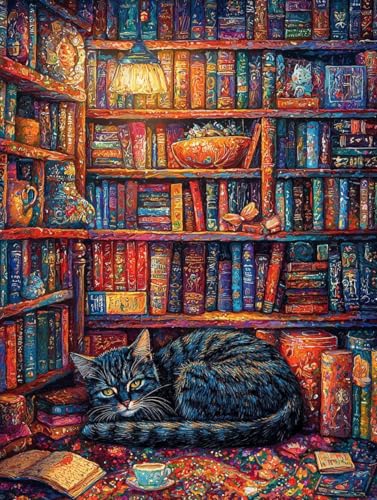 Diamond Painting Buch, 5D Diamond Painting Erwachsene kinder Bilder, Bibliothek Crystal Art Basteln Erwachsene Set, DIY Runde Mosaikherstellung Bastelset für Weihnachten Dekor Geschenk 60X80cm W-51 von Zhngxogg