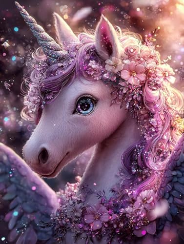 Diamond Painting Einhorn, 5D Diamond Painting Erwachsene kinder Bilder, Tier Crystal Art Basteln Erwachsene Set, DIY Runde Mosaikherstellung Bastelset für Weihnachten Wand Dekor Geschenk 60X80cm E-59 von Zhngxogg