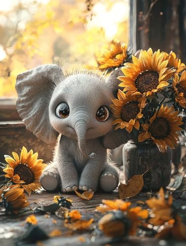 Diamond Painting Elefant, 5D Diamond Painting Erwachsene kinder Bilder, Sonnenblume Crystal Art Basteln Erwachsene Set, DIY Runde Mosaikherstellung Bastelset, für Weihnachten Dekor, 15X20cm P-37 Diamond Painting Elefant, 5D Diamond Painting Erwachsene kinder Bilder, Sonnenblume Crystal Art Basteln Erwachsene Set, DIY Runde Mosaikherstellung Bastelset, für Weihnachten Dekor, 15X20cm P-37 von Zhngxogg