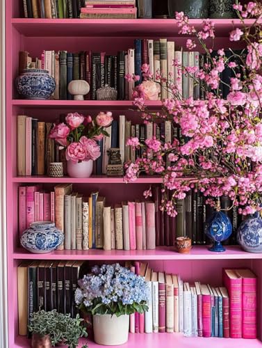 Diamond Painting Erwachsene, Diamant Painting Bilder Bücherregal 5D Blume Diamant Malerei Eckige Steine Set, DIY Kristall Stickerei Diamant Malerei Erwachsene Set, Weihnachten Room Decor 60X80cm E-94 von Zhngxogg