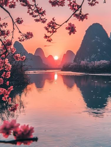 Diamond Painting Erwachsene, Diamant Painting Bilder Landschaft 5D Sonnenuntergang Diamant Malerei Eckige Steine Set, Kristall Stickerei Diamant Malerei, Erwachsene Bastelset, Room Decor 60X80cm E-70 von Zhngxogg