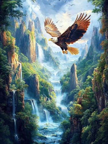 Diamond Painting Erwachsene Adler, Diamant Painting Bilder Kinder Landschaft, DIY Runde Steine Basteln Erwachsene Anfänger Set, 5D Diamond Art Bastelset, für ﻿Weihnachten Decorations 30X40cm Q-24 von Zhngxogg