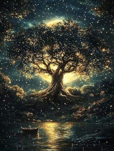 Diamond Painting Erwachsene Baum, Diamant Painting Bilder Kinder Anlage, DIY Runde Steine Basteln Erwachsene Anfänger Set, 5D Diamond Art Bastelset, für ﻿Weihnachten Decorations Geschenk 40X50cm Q-08 von Zhngxogg