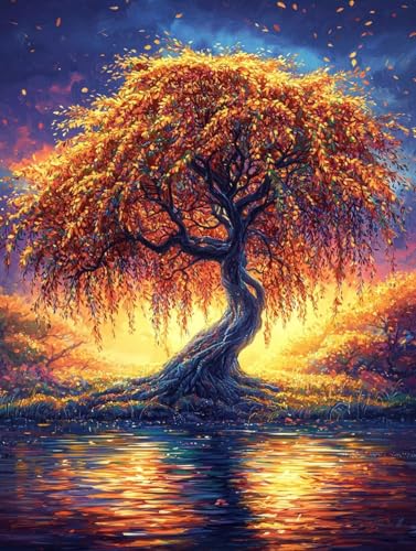 Diamond Painting Erwachsene Baum, Diamant Painting Bilder Kinder Anlage, DIY Runde Steine Basteln Erwachsene Anfänger Set, 5D Diamond Art Bastelset, für ﻿Weihnachten Decorations Geschenk 60X80cm W-12 von Zhngxogg
