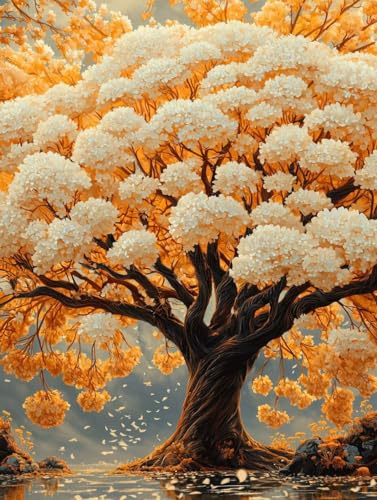 Diamond Painting Erwachsene Baum, Diamant Painting Bilder Kinder Blume, DIY Runde Steine Basteln Erwachsene Anfänger Set, 5D Diamond Art Bastelset, für ﻿Weihnachten Decorations Geschenk 60X80cm W-76 von Zhngxogg