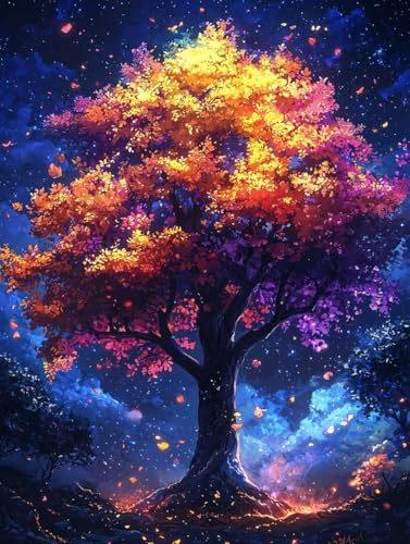 Diamond Painting Erwachsene Baum, Diamant Painting Bilder Kinder Farbe, DIY Runde Steine Basteln Erwachsene Anfänger Set, 5D Diamond Art Bastelset, für ﻿Weihnachten Decorations Geschenk 60X80cm W-68 von Zhngxogg