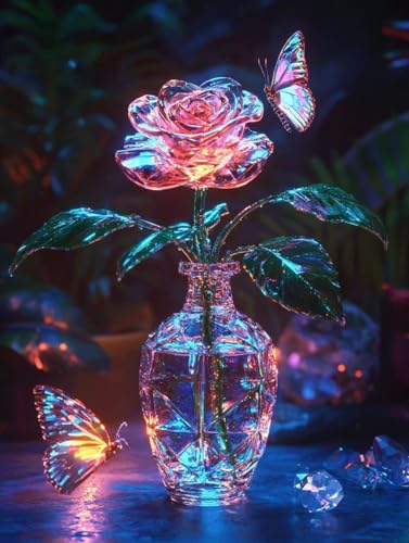 Diamond Painting Erwachsene Blume, Diamant Painting Bilder Kinder Schmetterling, DIY Runde Steine Basteln Erwachsene Anfänger Set, 5D Diamond Art Bastelset, für ﻿Weihnachten Geschenk 15X20cm P-00 von Zhngxogg