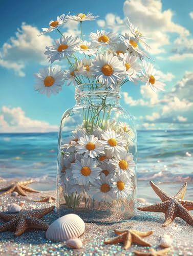 Diamond Painting Erwachsene Blume, Diamant Painting Bilder Kinder Strand, DIY Runde Steine Basteln Erwachsene Anfänger Set, 5D Diamond Art Bastelset, für ﻿Weihnachten Decorations Geschenk 15X20cm P-62 von Zhngxogg