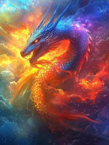 Diamond Painting Erwachsene Drachen, Diamant Painting Bilder Kinder Farbe, DIY Runde Steine Basteln Erwachsene Anfänger Set, 5D Diamond Art Bastelset, für Home ﻿Weihnachten Decorations 30X40cm W-28 von Zhngxogg