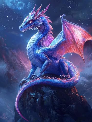 Diamond Painting Erwachsene Drachen, Diamant Painting Bilder Kinder Tier, DIY Runde Steine Basteln Erwachsene Anfänger Set, 5D Diamond Art Bastelset, für ﻿Weihnachten Decorations Geschenk 30X40cm W-26 von Zhngxogg