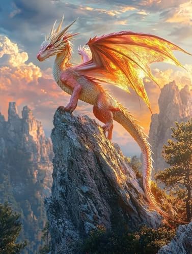 Diamond Painting Erwachsene Drachen, Diamant Painting Bilder Kinder Tier, DIY Runde Steine Basteln Erwachsene Anfänger Set, 5D Diamond Art Bastelset, für ﻿Weihnachten Decorations Geschenk 60X80cm W-30 von Zhngxogg