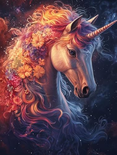 Diamond Painting Erwachsene Einhorn, Diamant Painting Bilder Kinder Tier, DIY Runde Steine Basteln Erwachsene Anfänger Set, 5D Diamond Art Bastelset, für ﻿Weihnachten Decorations Geschenk 40X50cm W-78 von Zhngxogg
