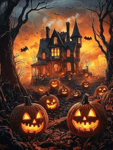 Diamond Painting Erwachsene Halloween, Diamant Painting Bilder Kinder Schloss, DIY Runde Steine Basteln Erwachsene Anfänger Set, 5D Diamond Art Bastelset, für ﻿Weihnachten Decorations 60X80cm E-88 von Zhngxogg