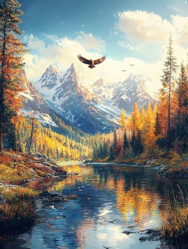 Diamond Painting Erwachsene Herbst, Diamant Painting Bilder Kinder Adler, DIY Runde Steine Basteln Erwachsene Anfänger Set, 5D Diamond Art Bastelset, für Home ﻿Weihnachten Decorations 80X110cm Q-22 von Zhngxogg